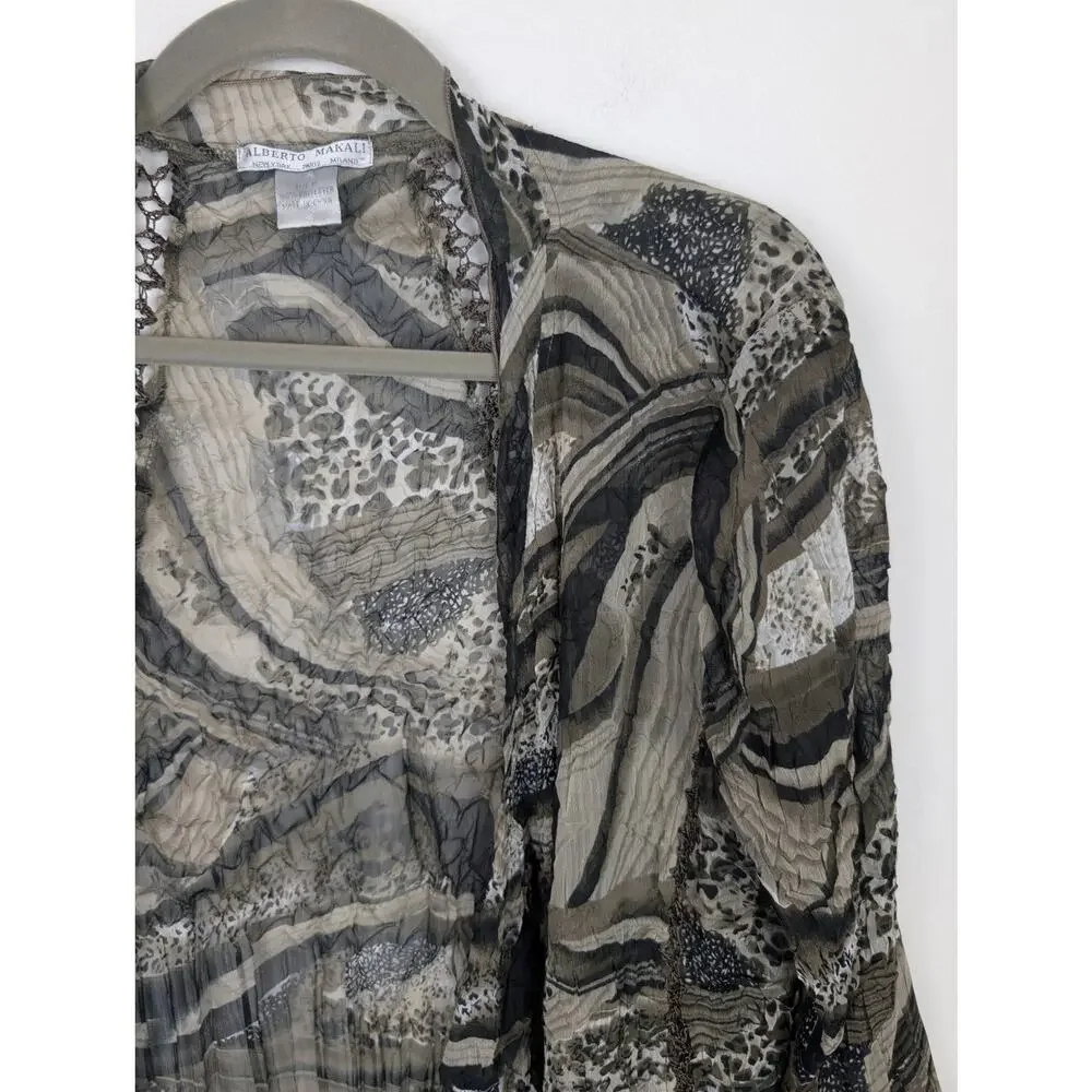 Alberto Makali Cardigan Crinkle Open Front Lace Mixed Animal Print Black Size M - Picture 2 of 10